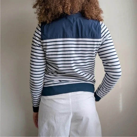 Lauren Active by Ralph Lauren L-RL Navy Blue & White Striped Zip-Up Track Jacket - Picture 3 of 16